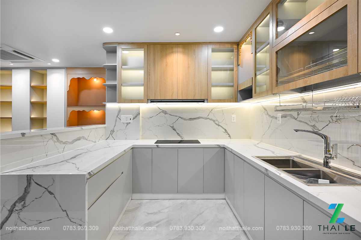 Thi công nội thất phòng khách bếp căn hộ Giai Việt | B23.07 - 140m2